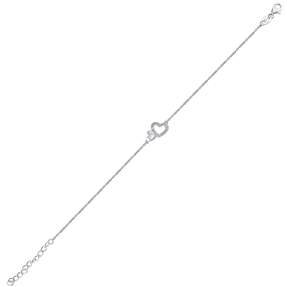 925 Sterling Silver Womens Cubic Zirconia Rolo Link Heart Bracelet