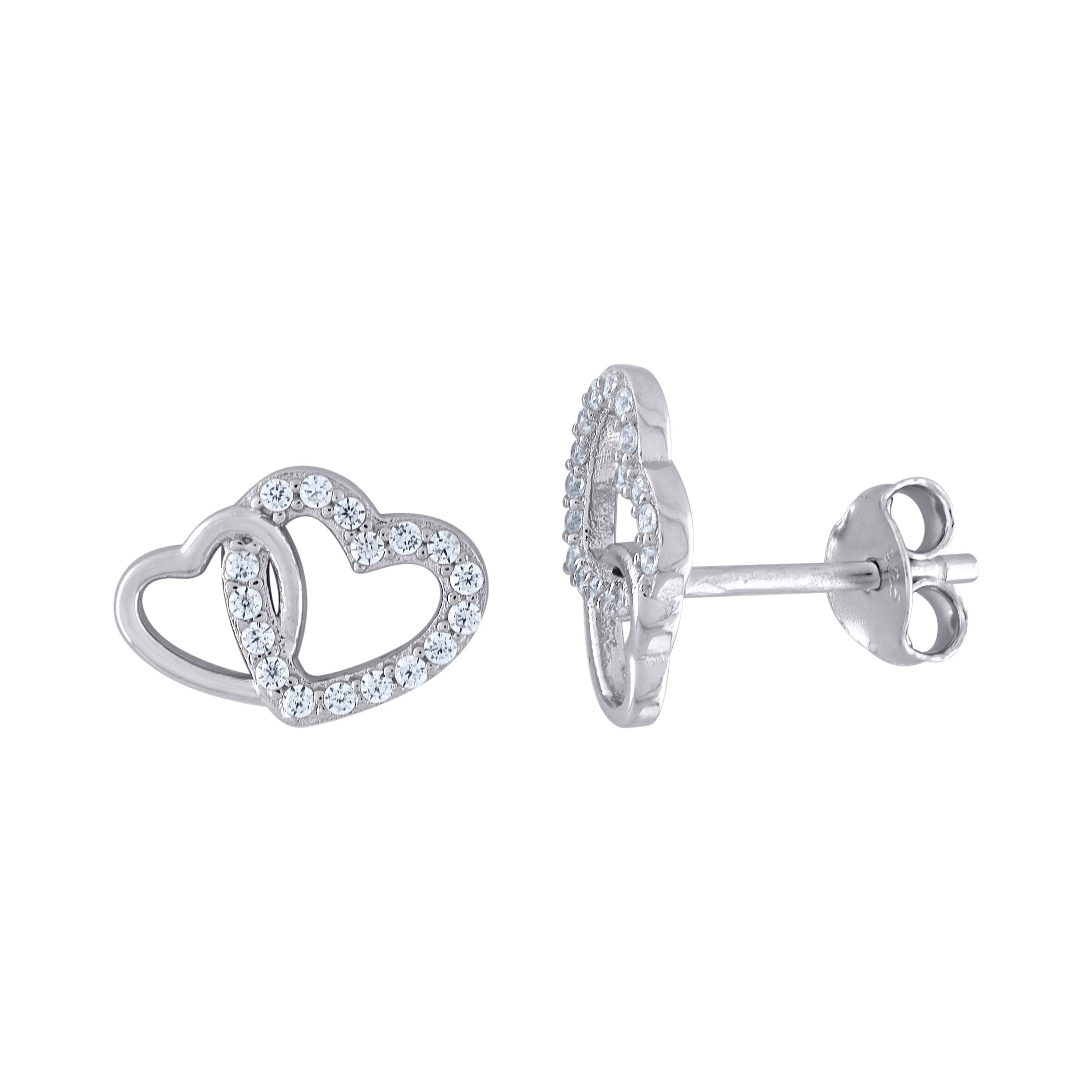 925 Sterling Silver Womens Cubic-Zirconia Intertwined Heart Stud Earrings