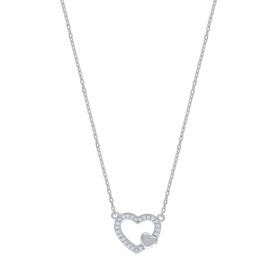 925 Sterling Silver Women Cubic Zirconia Rolo Link Hearts Necklace