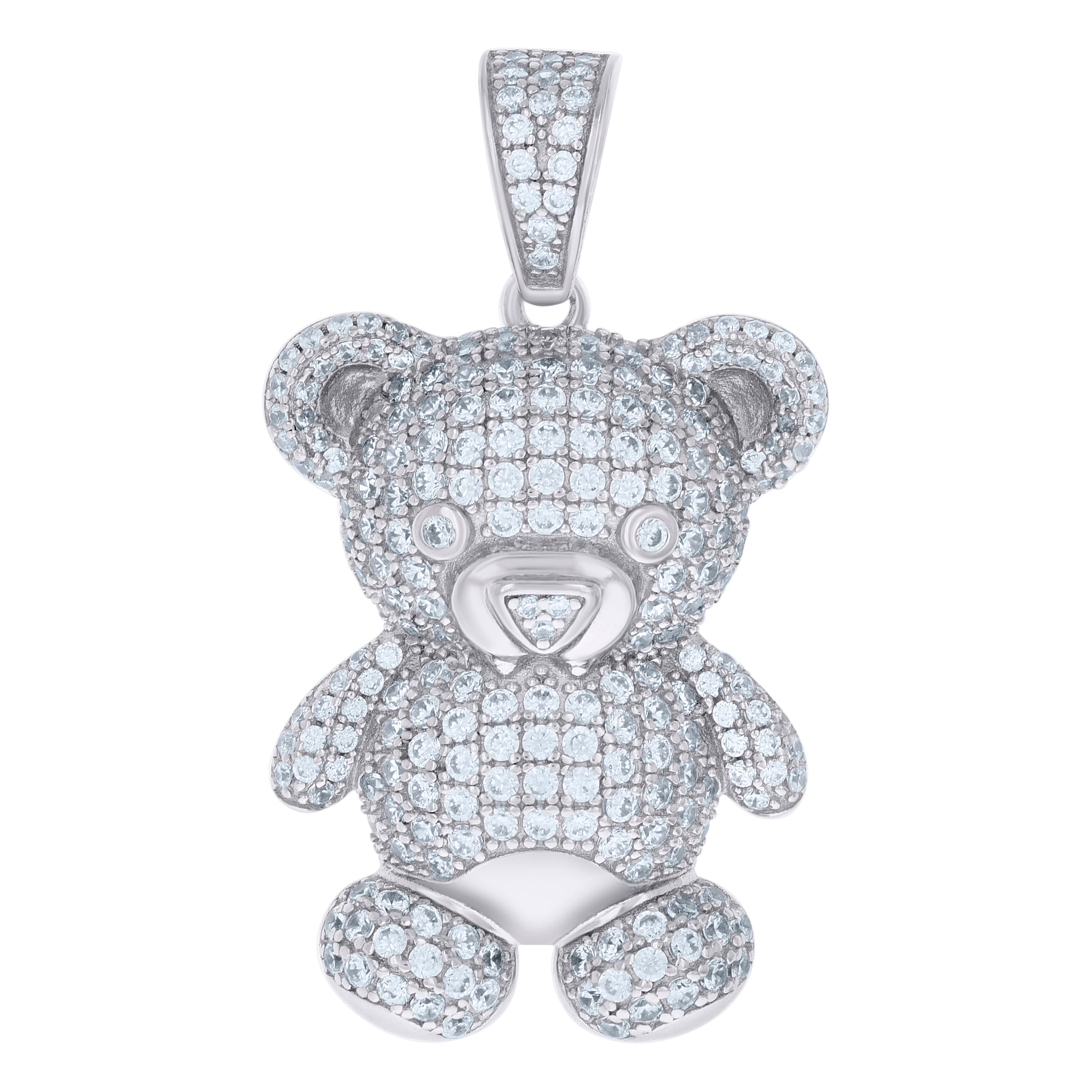 925 Sterling Silver Mens Cubic-Zirconia Teddy Bear Fashion Charm Pendant