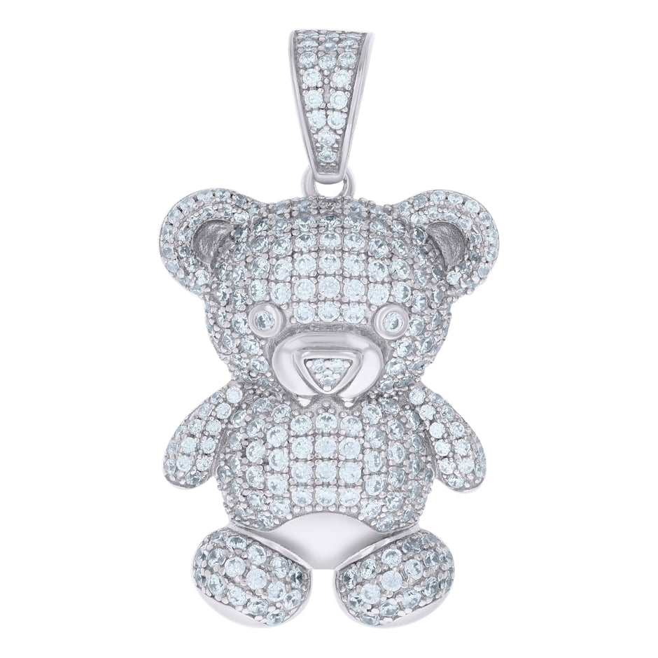 925 Sterling Silver Mens Cubic-Zirconia Teddy Bear Fashion Charm Pendant