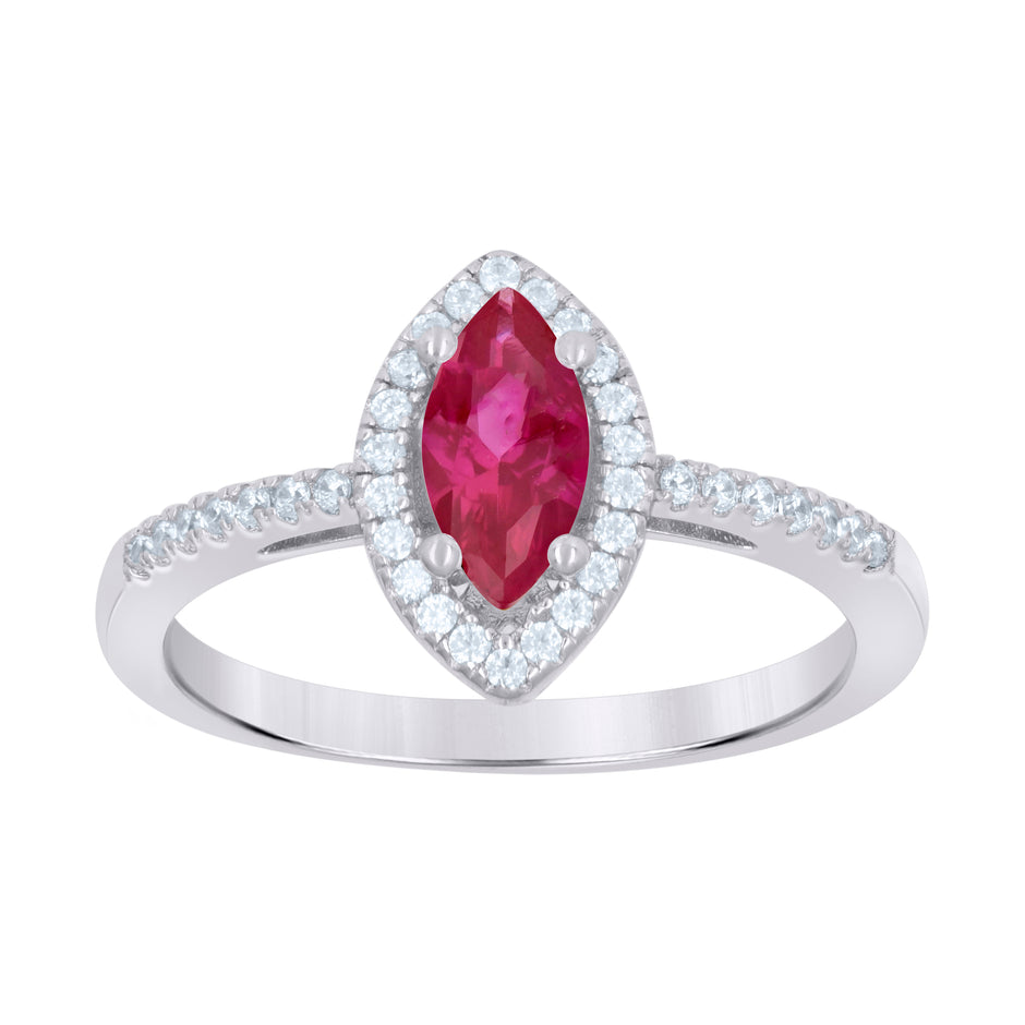 925 Sterling Silver Womens Red Marquise Cubic Zirconia Fashion Ring Size 9