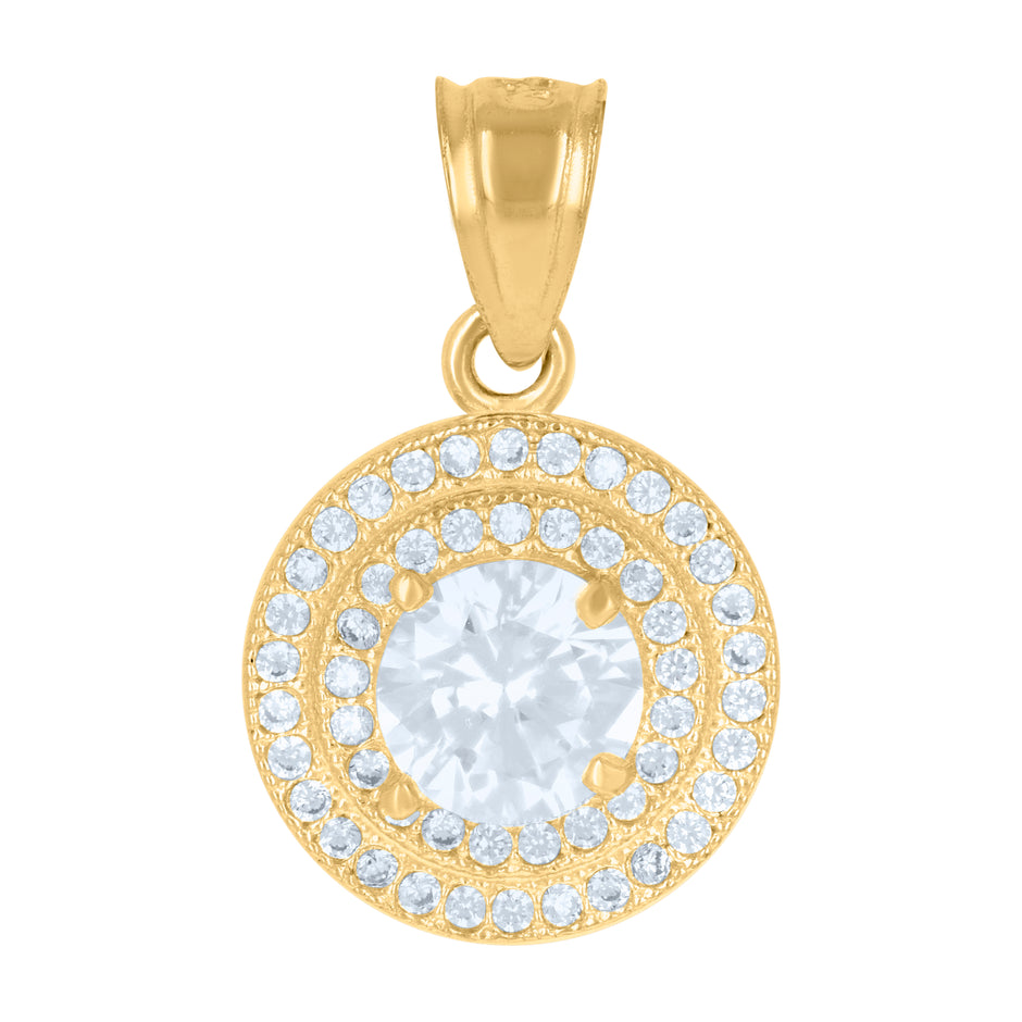 10kt Two-Tone Gold Womens Cubic-Zirconia Round Cluster Fashion Charm Pendant 