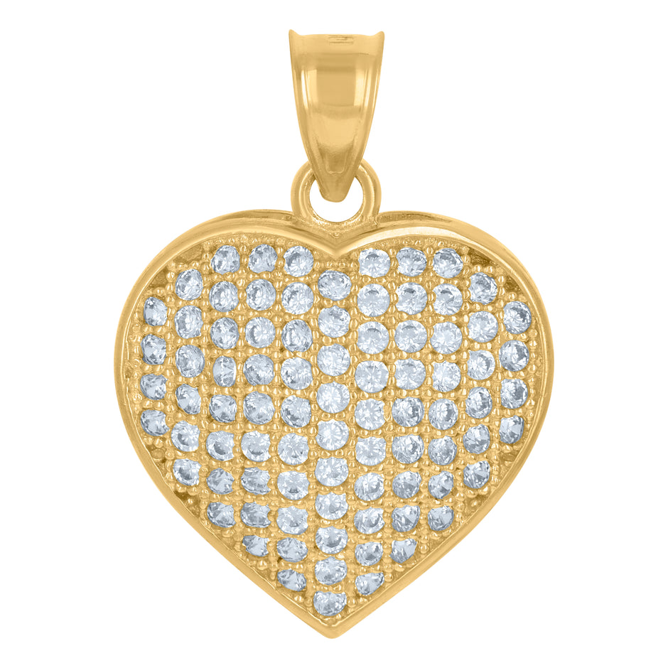 10kt Yellow Gold Womens Cubic-Zirconia Heart Charm Pendant
