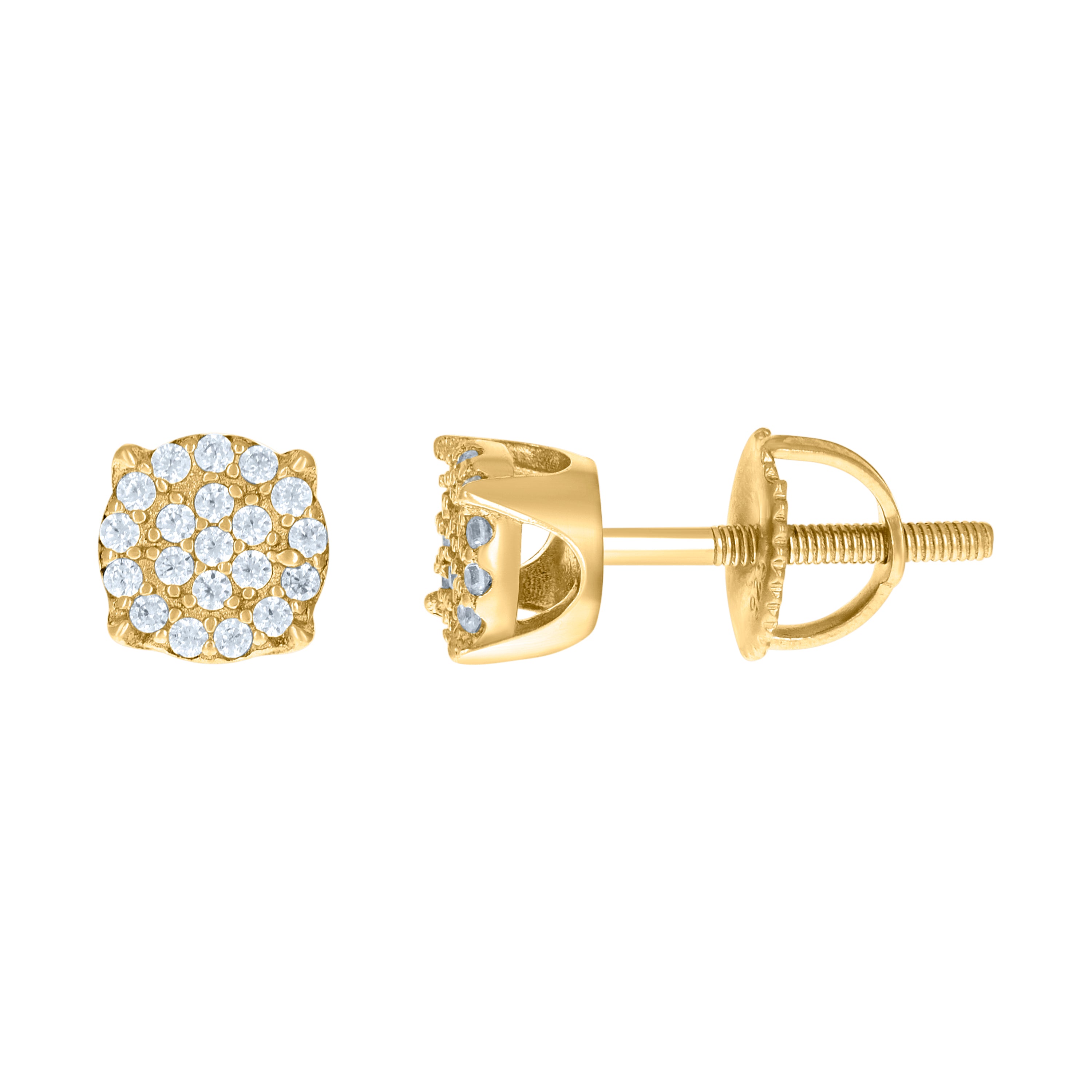925 Sterling Silver Yellow-tone Unisex Cubic-Zirconia Fashion Stud Earrings
