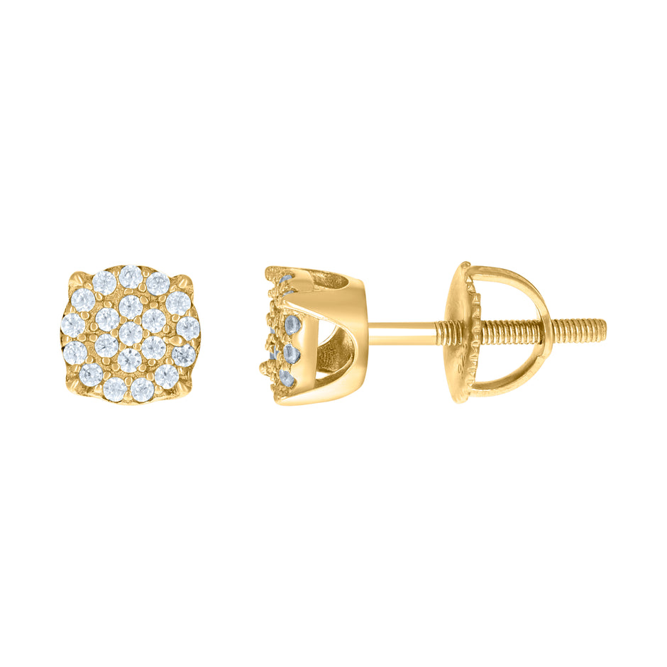 925 Sterling Silver Yellow-tone Unisex Cubic-Zirconia Fashion Stud Earrings