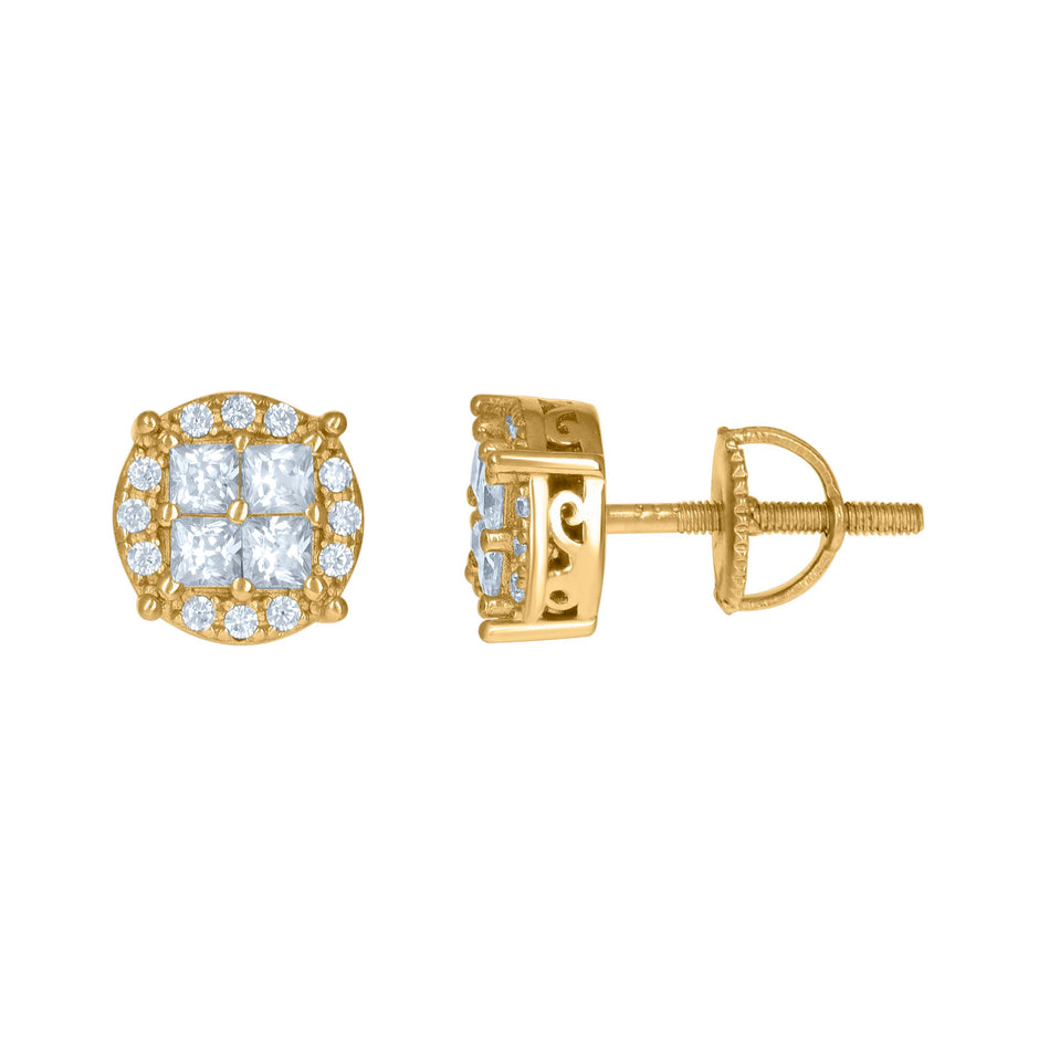 925 Sterling Silver Yellow-tone Unisex Princess-Cut Cubic-Zirconia Fashion Stud Earrings