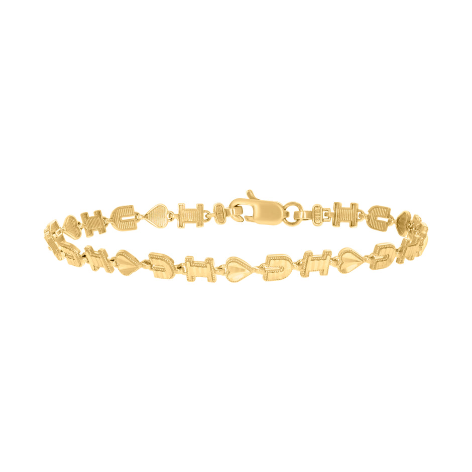 10kt Yellow Gold Womens I Love U Heart Link 8" Bracelet