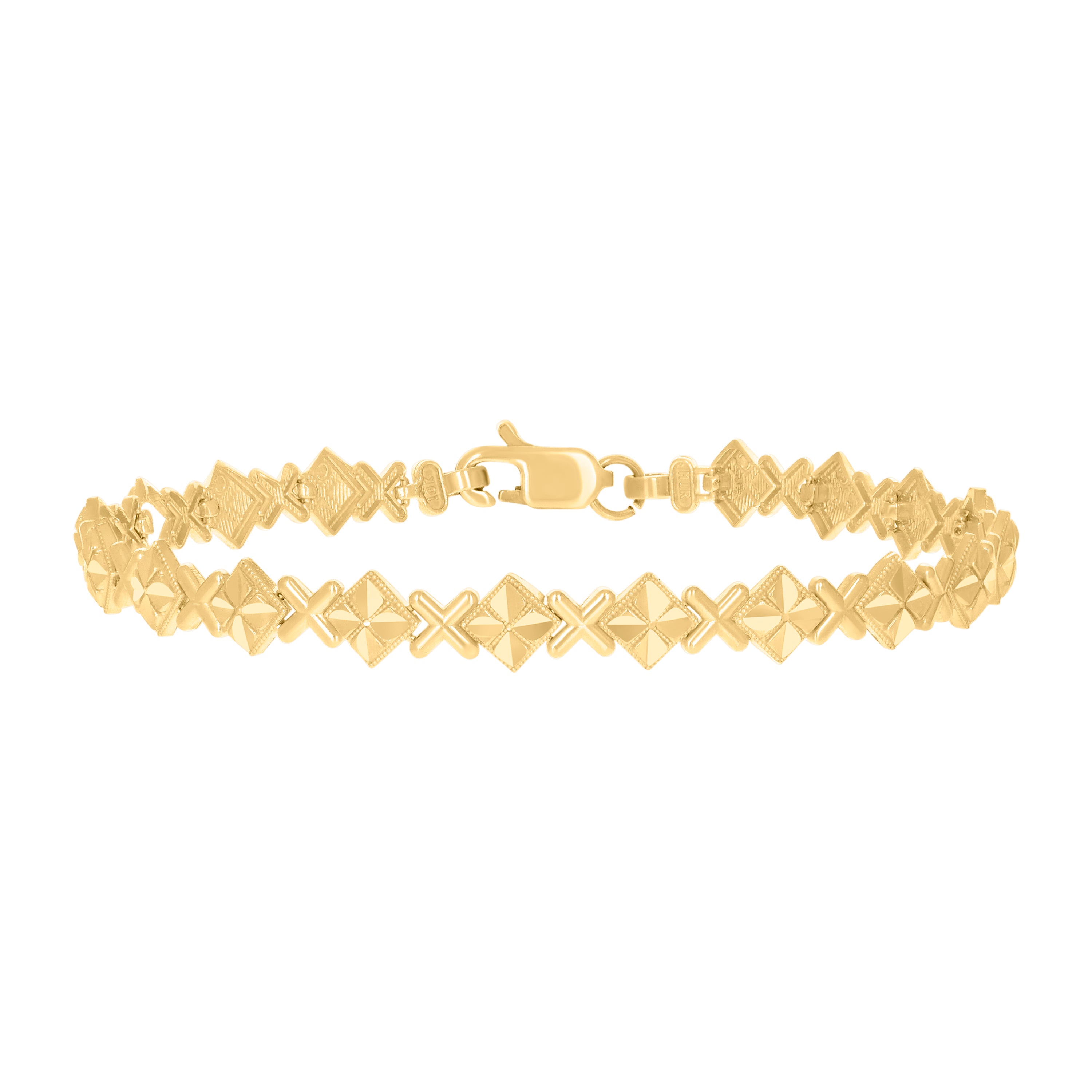 10kt Yellow Gold Womens Square Link Bracelet Size 7 Inches