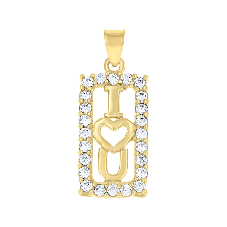 10kt Two-Tone Gold Womens Cubic Zirconia I Love You Charm Pendant