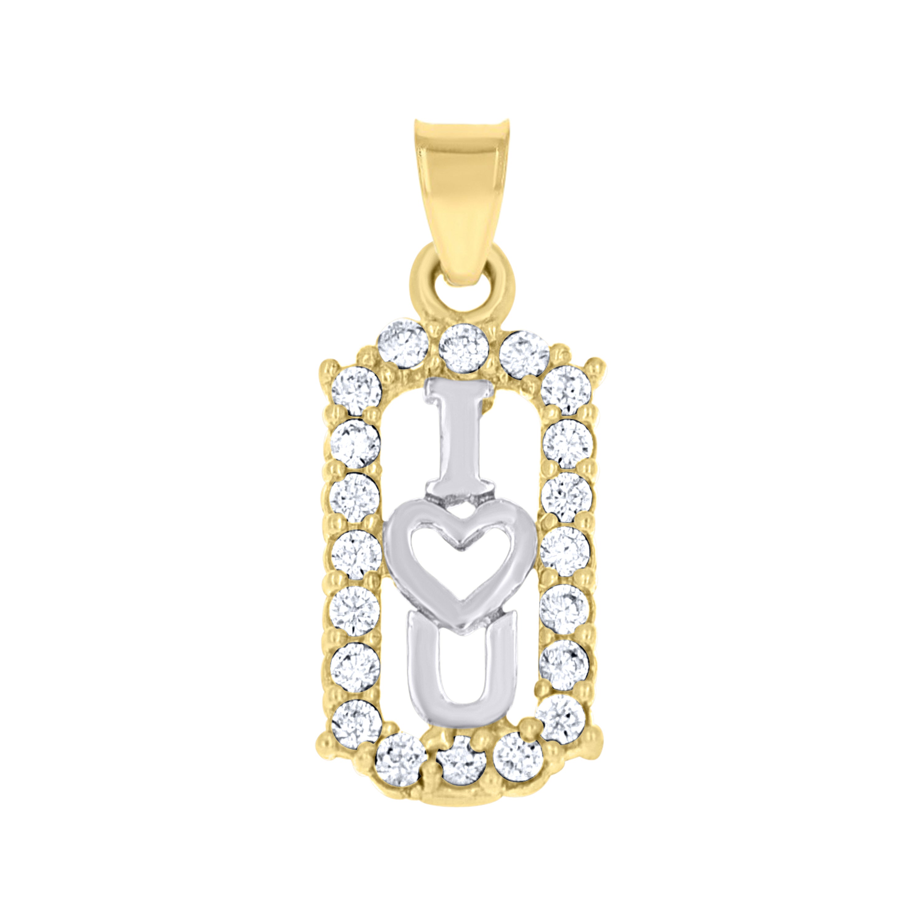 10kt Two-Tone Gold Womens Cubic Zirconia I Love You Charm Pendant