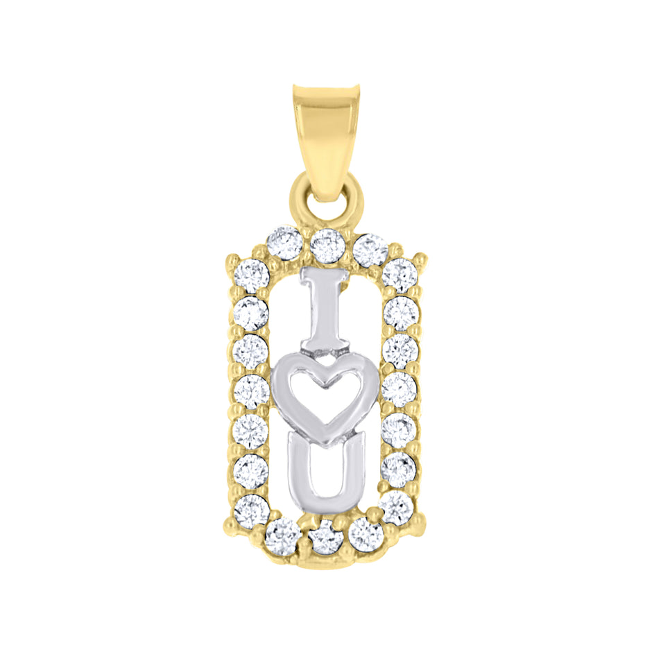 10kt Two-Tone Gold Womens Cubic Zirconia I Love You Charm Pendant