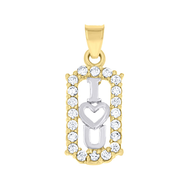 10kt Two-Tone Gold Womens Cubic Zirconia I Love You Charm Pendant