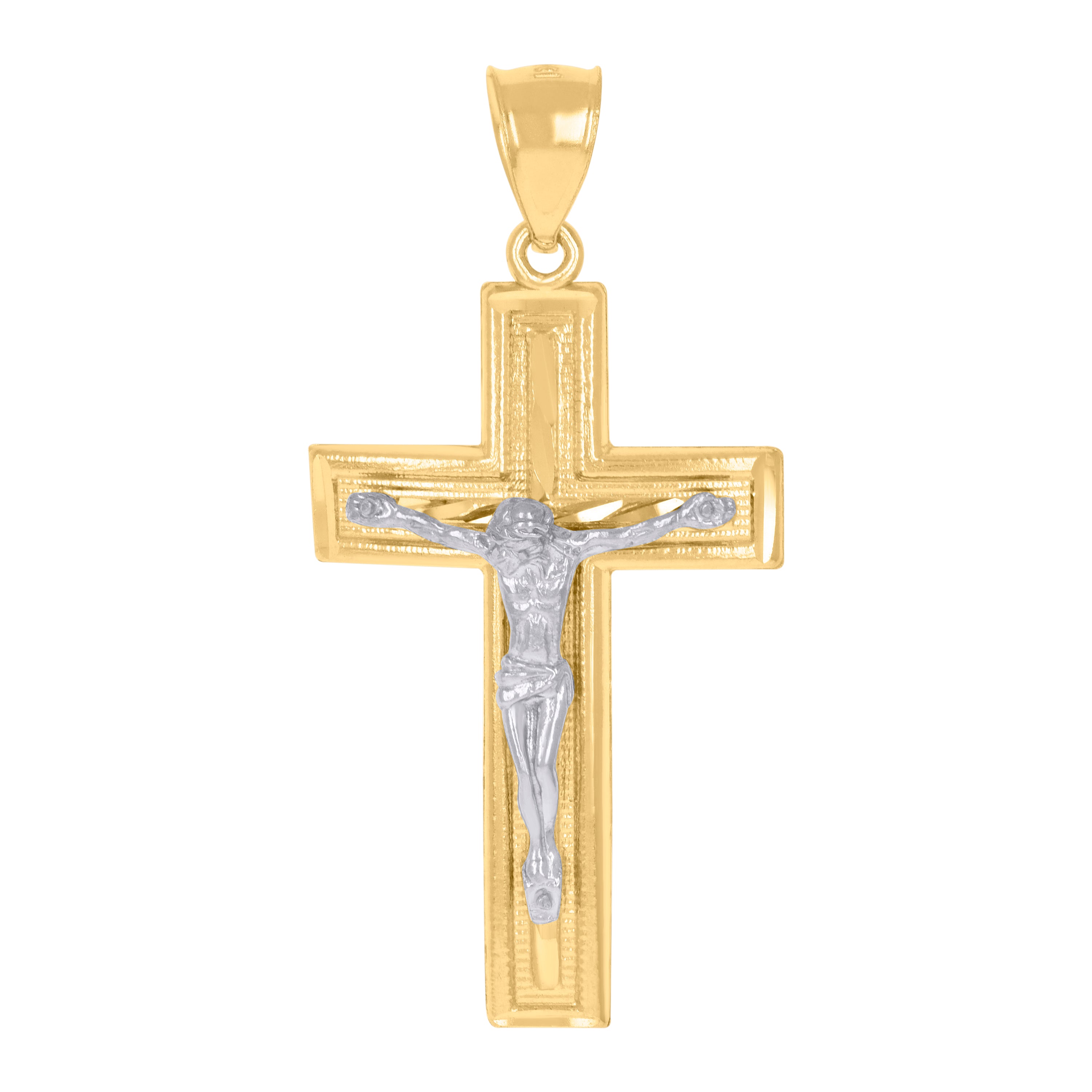 10kt Two-Tone Gold Mens Crucifix Cross Religious Charm Pendant