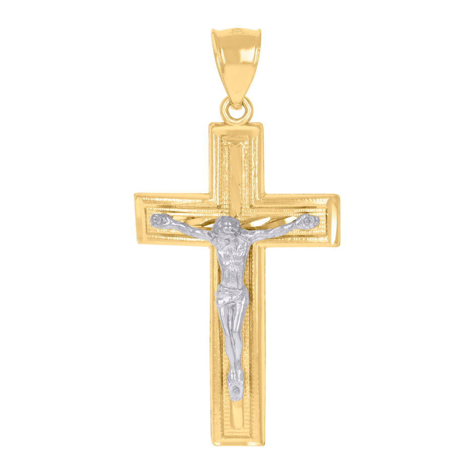 10kt Two-Tone Gold Mens Crucifix Cross Religious Charm Pendant