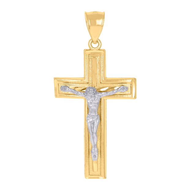10kt Two-Tone Gold Mens Crucifix Cross Religious Charm Pendant