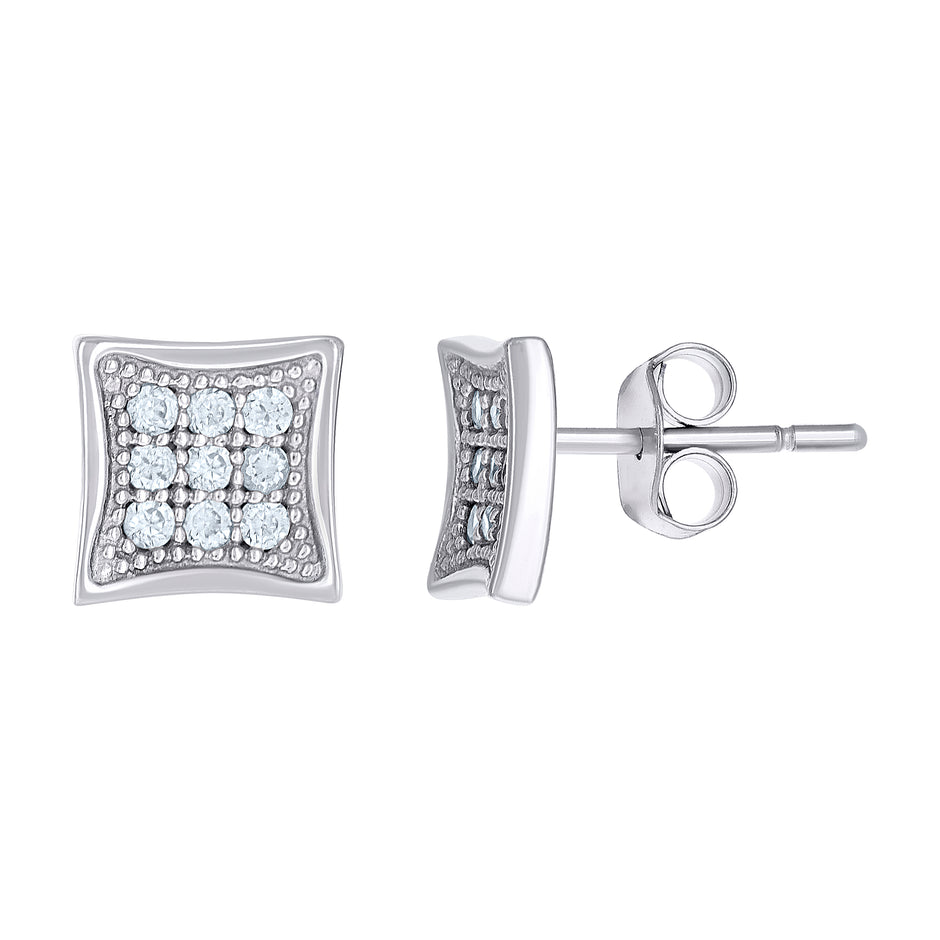 10kt White Gold Womens CZ Concave Square Push Back Stud Earrings