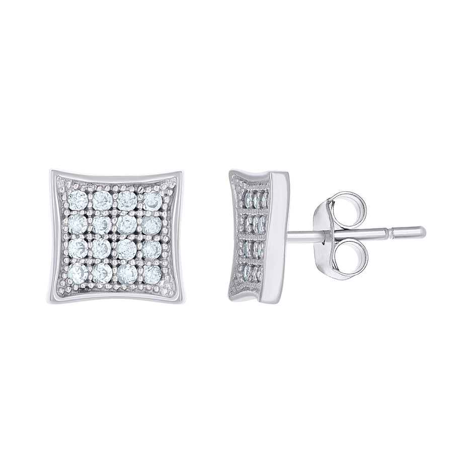 10kt White Gold Womens CZ Concave Square Push Back Stud Earrings