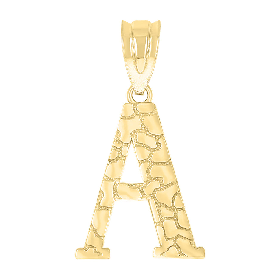 10kt Yellow Gold Unisex Nugget Initial A Charm Pendant