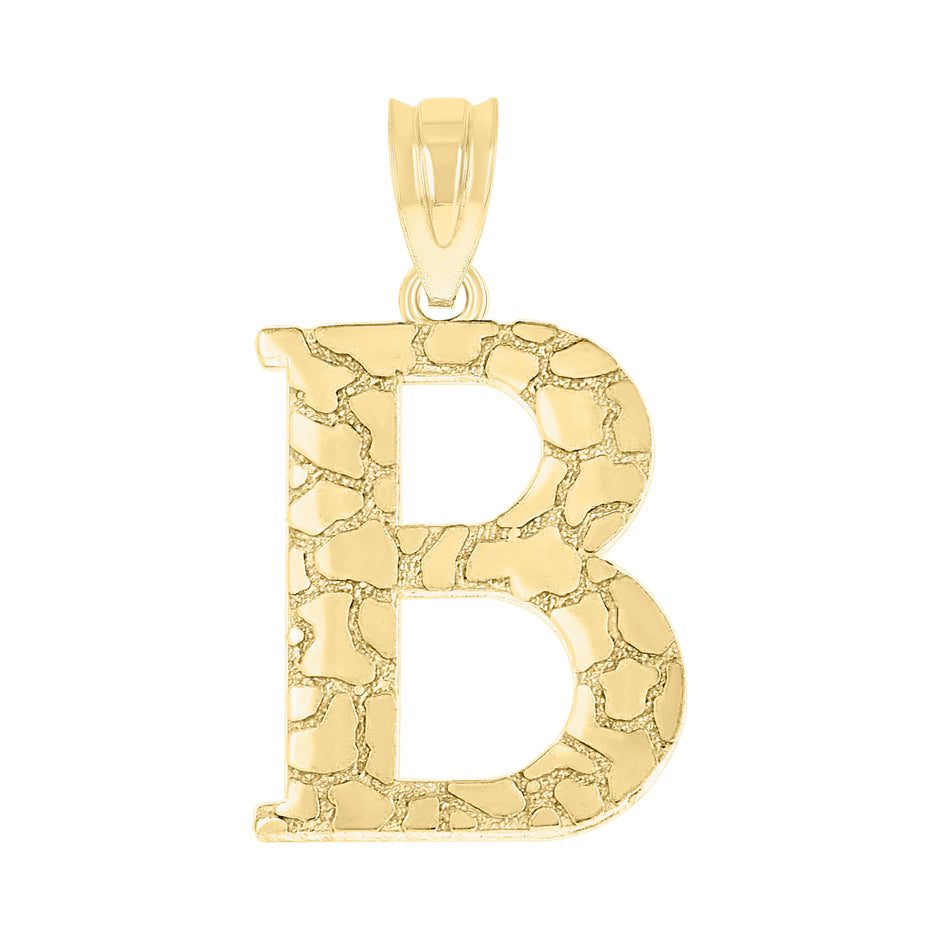 10kt Yellow Gold Unisex Nugget Initial B Charm Pendant