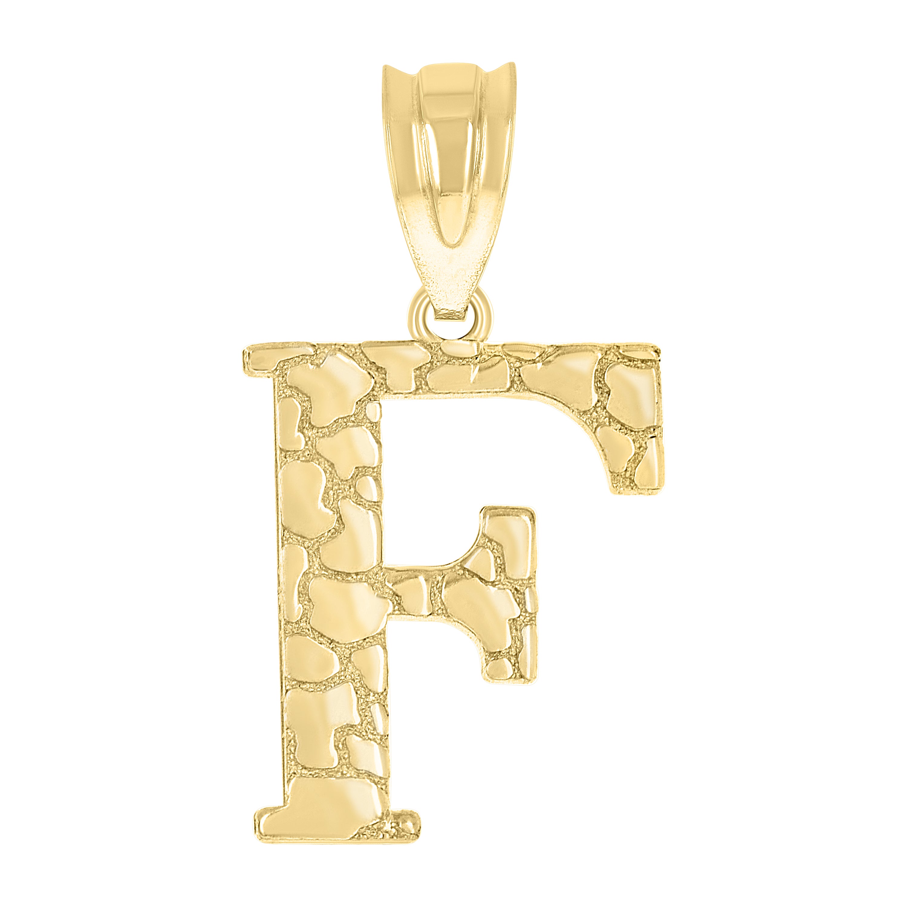 10kt Yellow Gold Unisex Nugget Initial F Charm Pendant