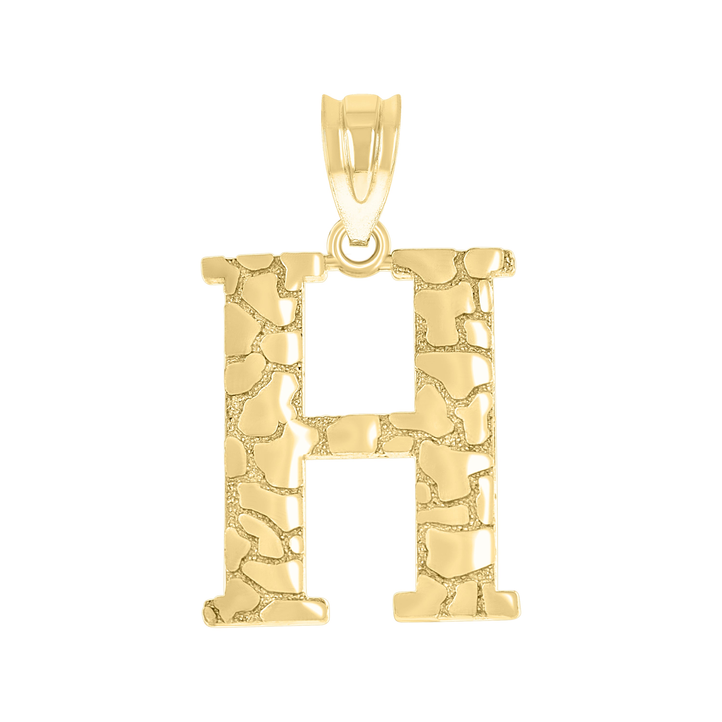 10kt Yellow Gold Unisex Nugget Initial H Charm Pendant