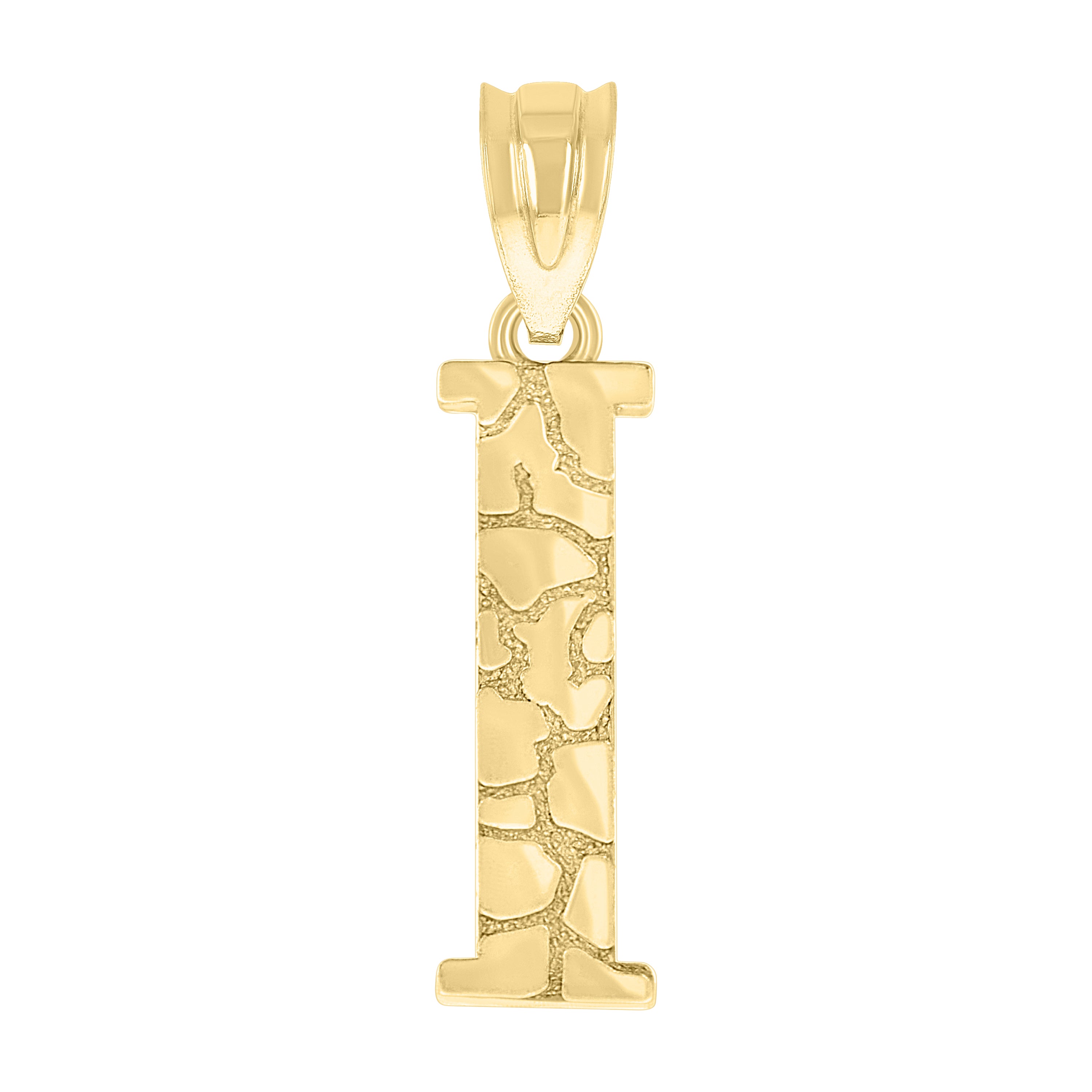 10kt Yellow Gold Unisex Nugget Initial I Charm Pendant