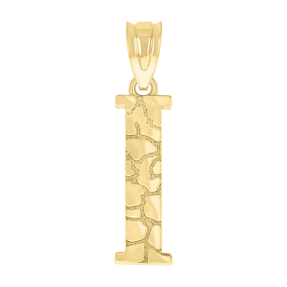 10kt Yellow Gold Unisex Nugget Initial I Charm Pendant