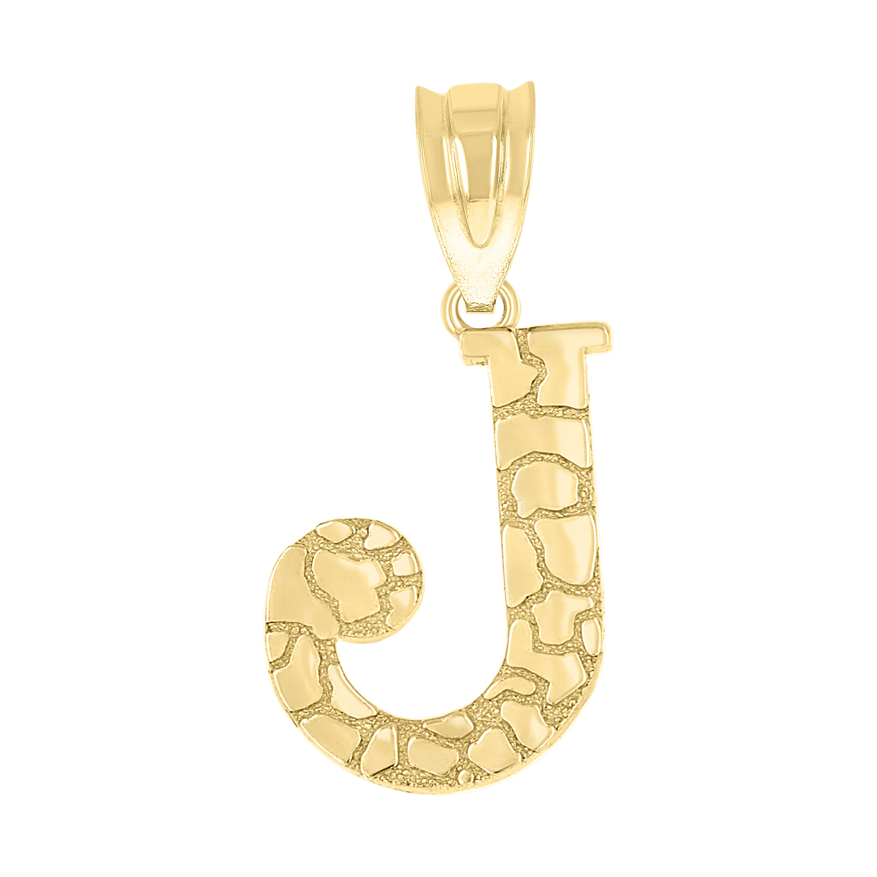 10kt Yellow Gold Unisex Nugget Initial J Charm Pendant