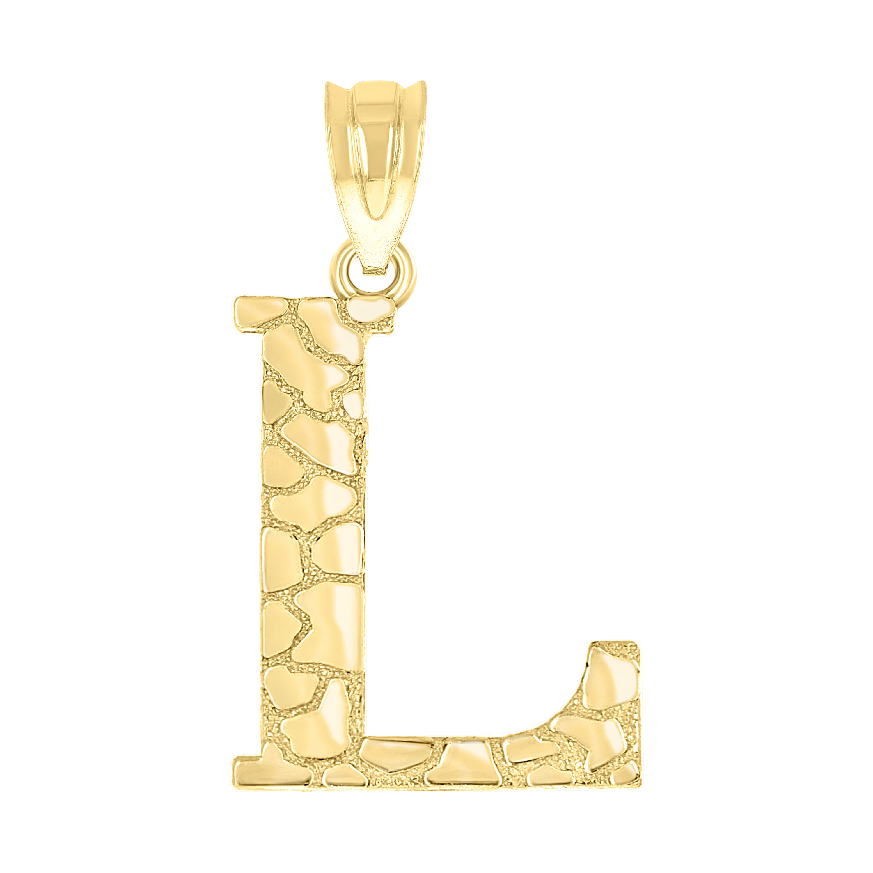 10kt Yellow Gold Unisex Nugget Initial L Charm Pendant