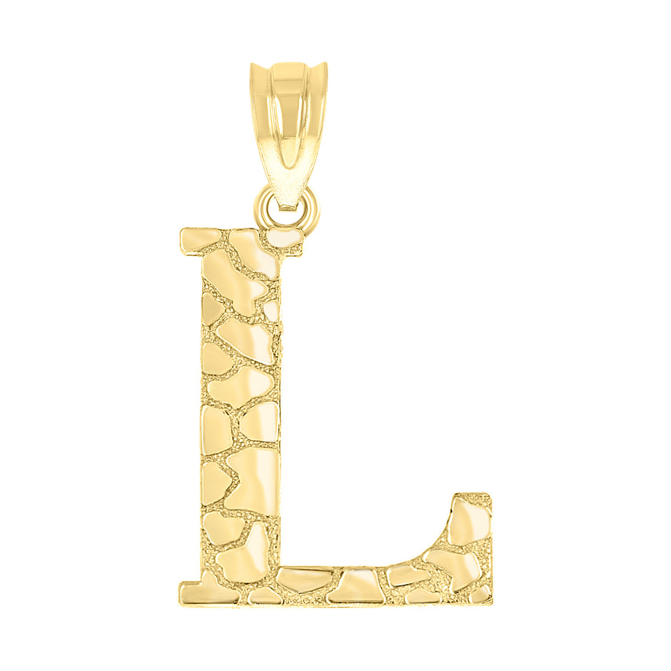 10kt Yellow Gold Unisex Nugget Initial L Charm Pendant