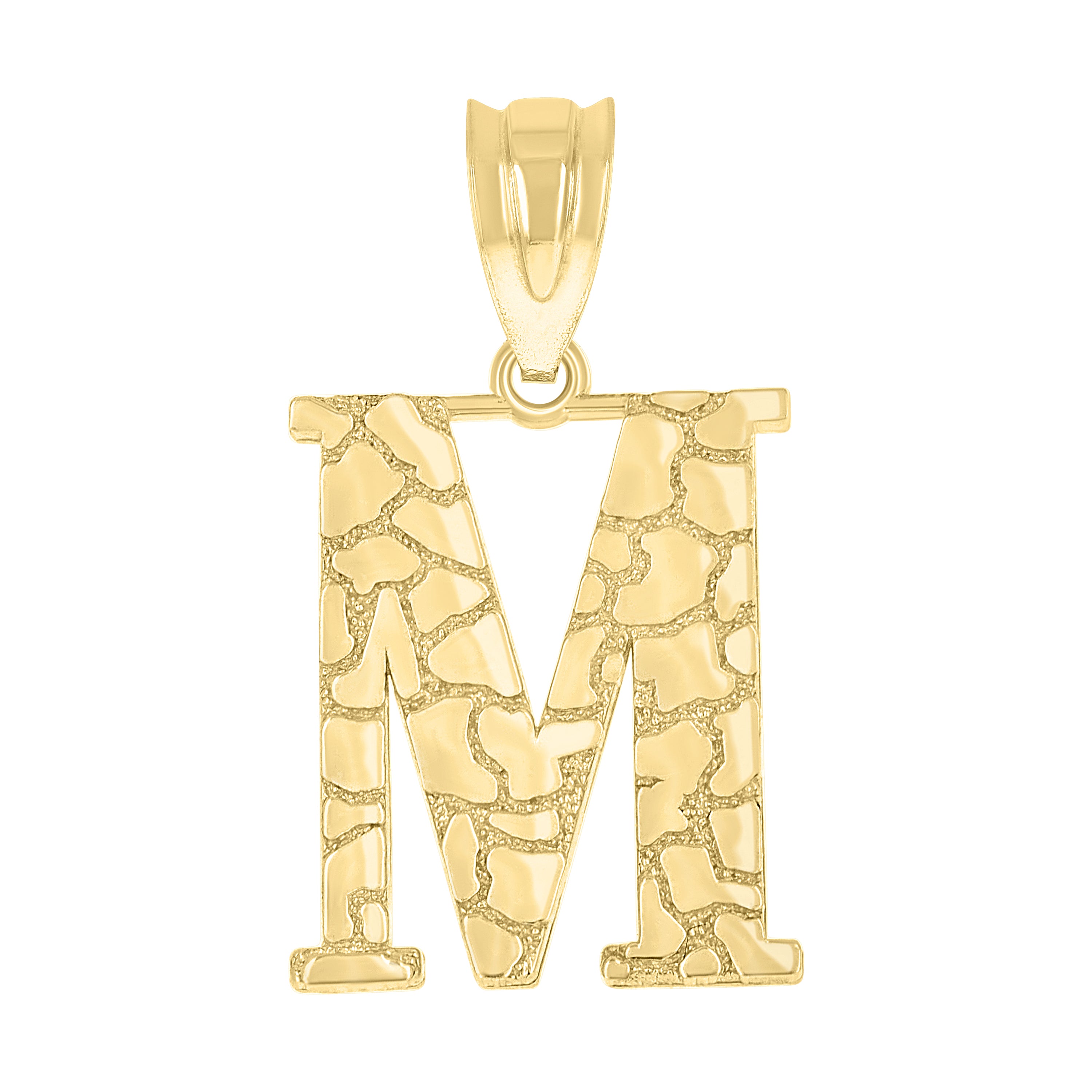 10kt Yellow Gold Unisex Nugget Initial M Charm Pendant