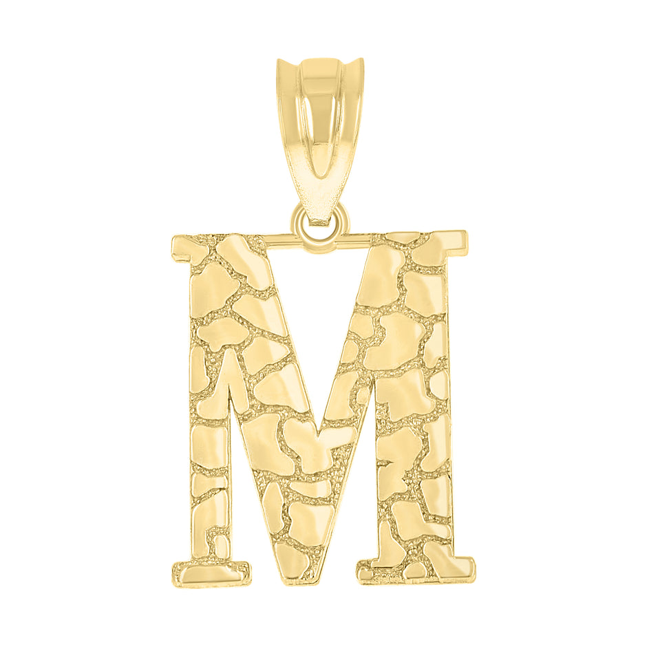 10kt Yellow Gold Unisex Nugget Initial M Charm Pendant