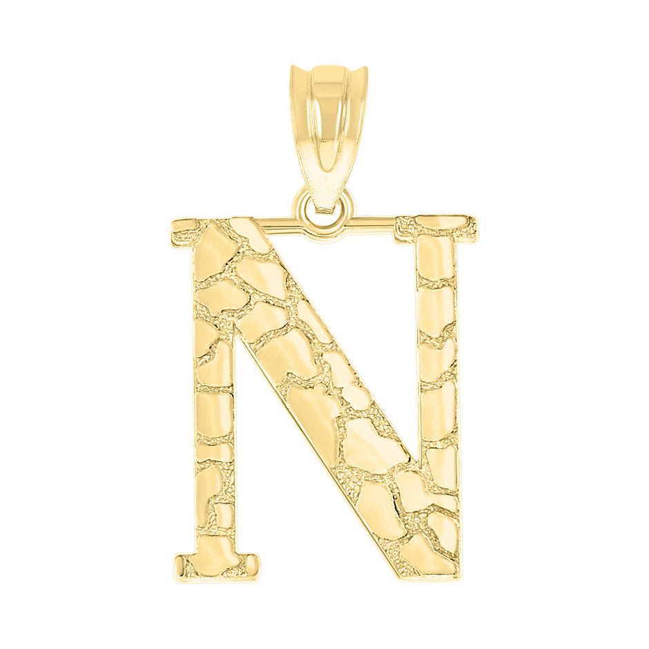 10kt Yellow Gold Unisex Nugget Initial N Charm Pendant