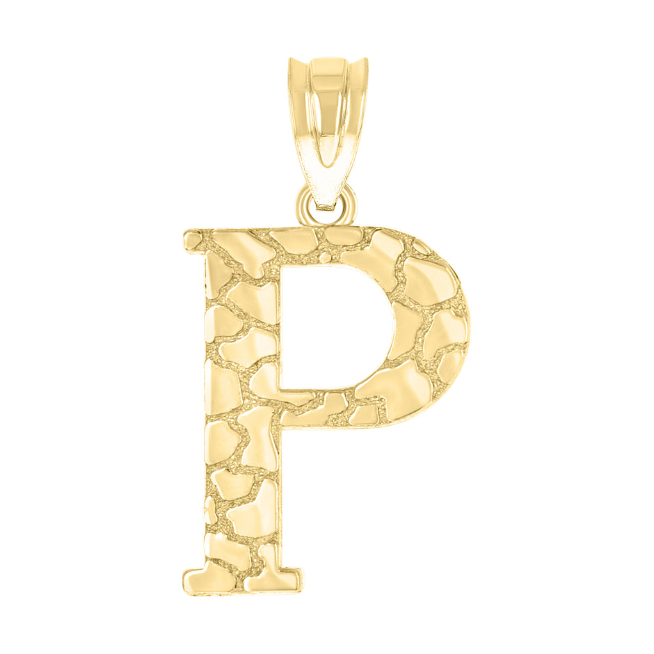 10kt Yellow Gold Unisex Nugget Initial P Charm Pendant