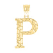 10kt Yellow Gold Unisex Nugget Initial P Charm Pendant