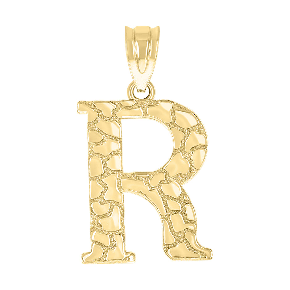 10kt Yellow Gold Unisex Nugget Initial R Charm Pendant