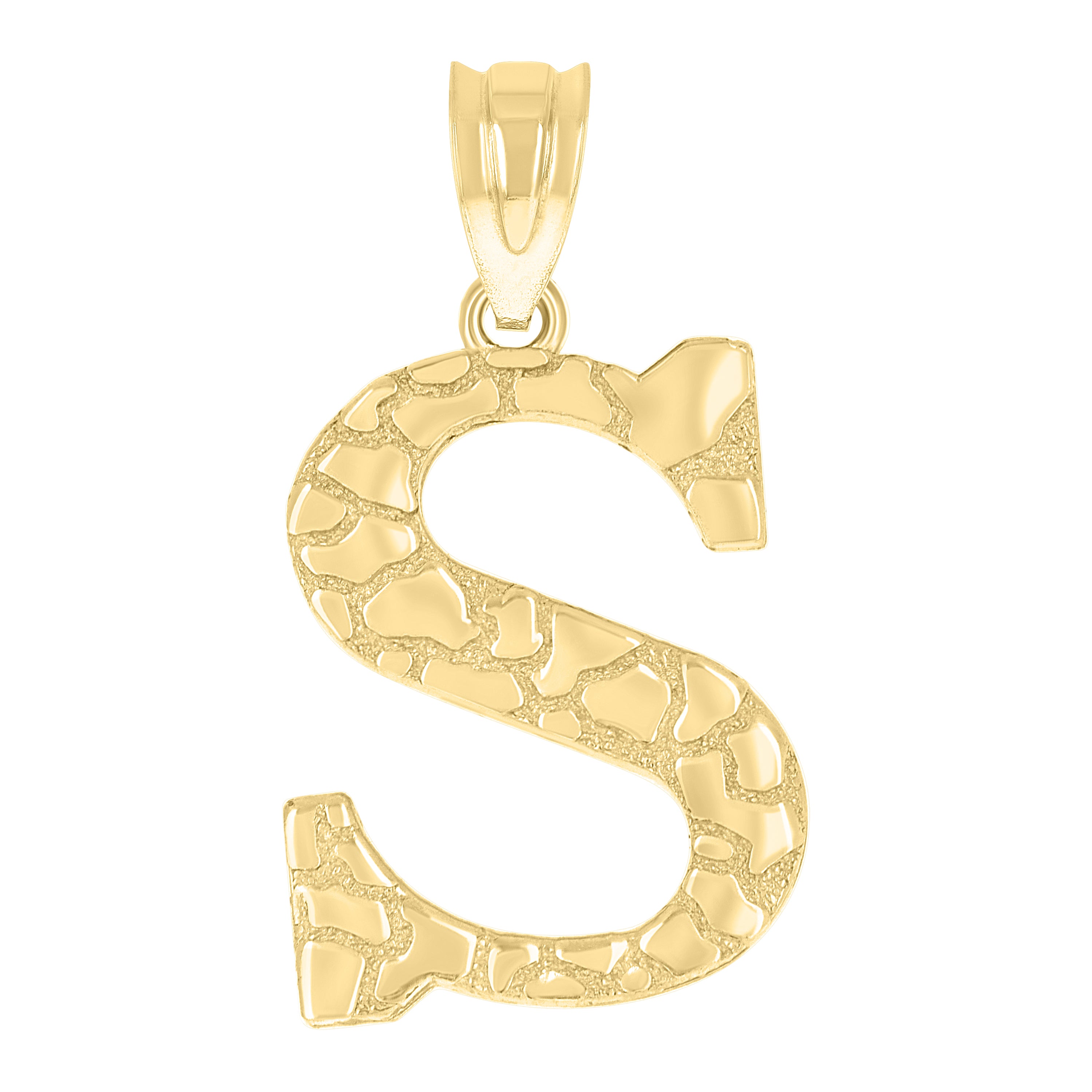 10kt Yellow Gold Unisex Nugget Initial S Charm Pendant