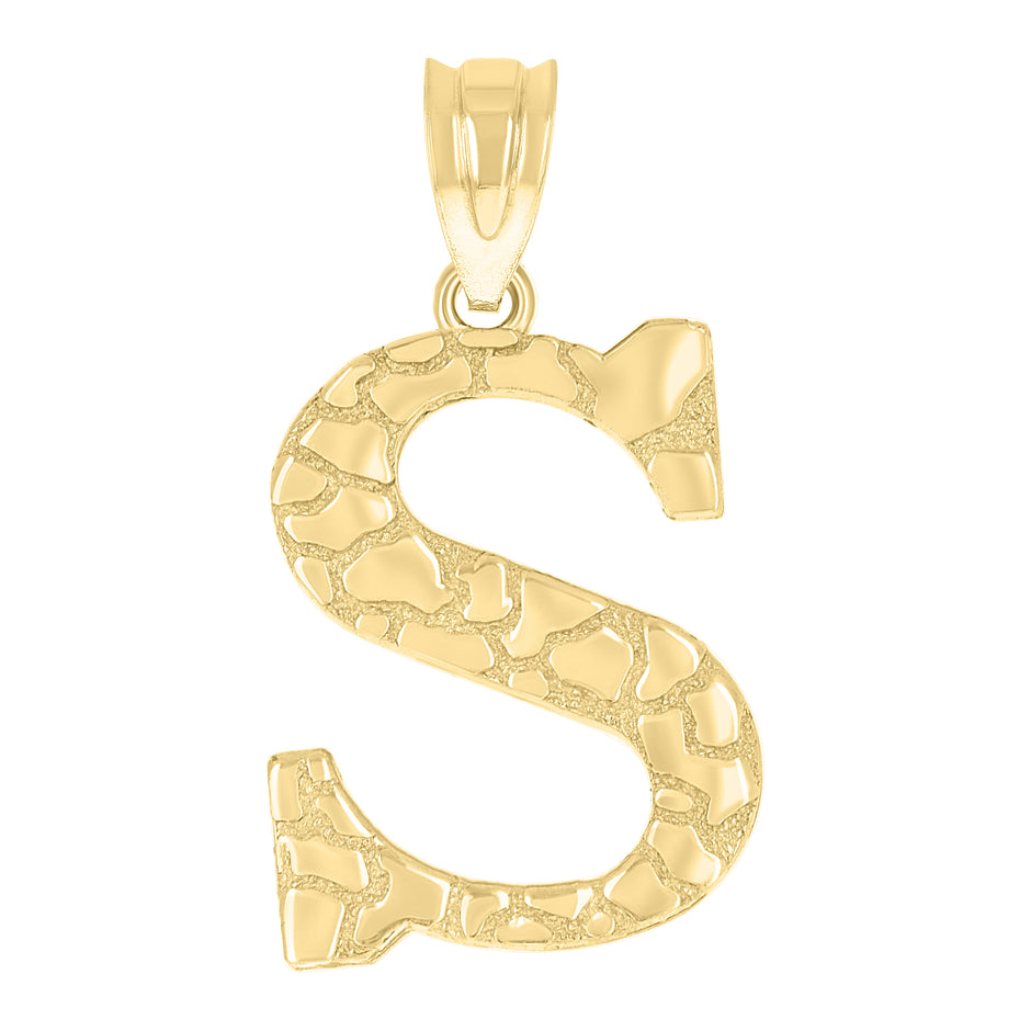 10kt Yellow Gold Unisex Nugget Initial S Charm Pendant