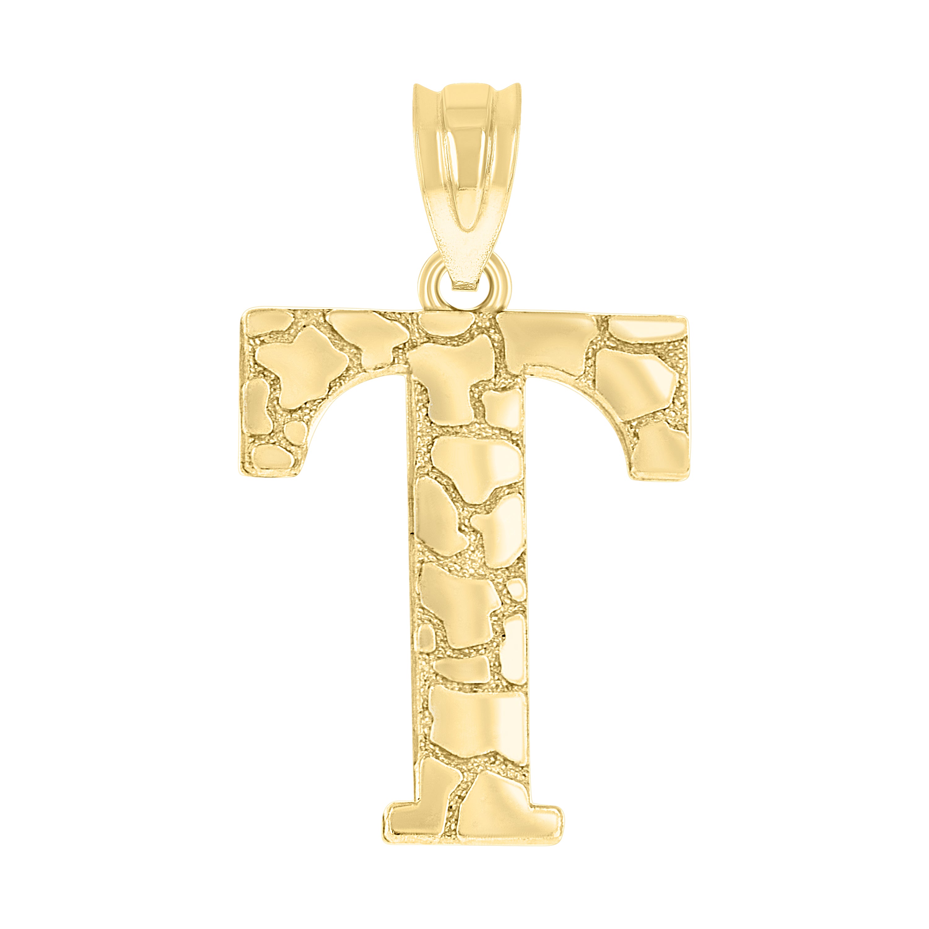 10kt Yellow Gold Unisex Nugget Initial T Charm Pendant