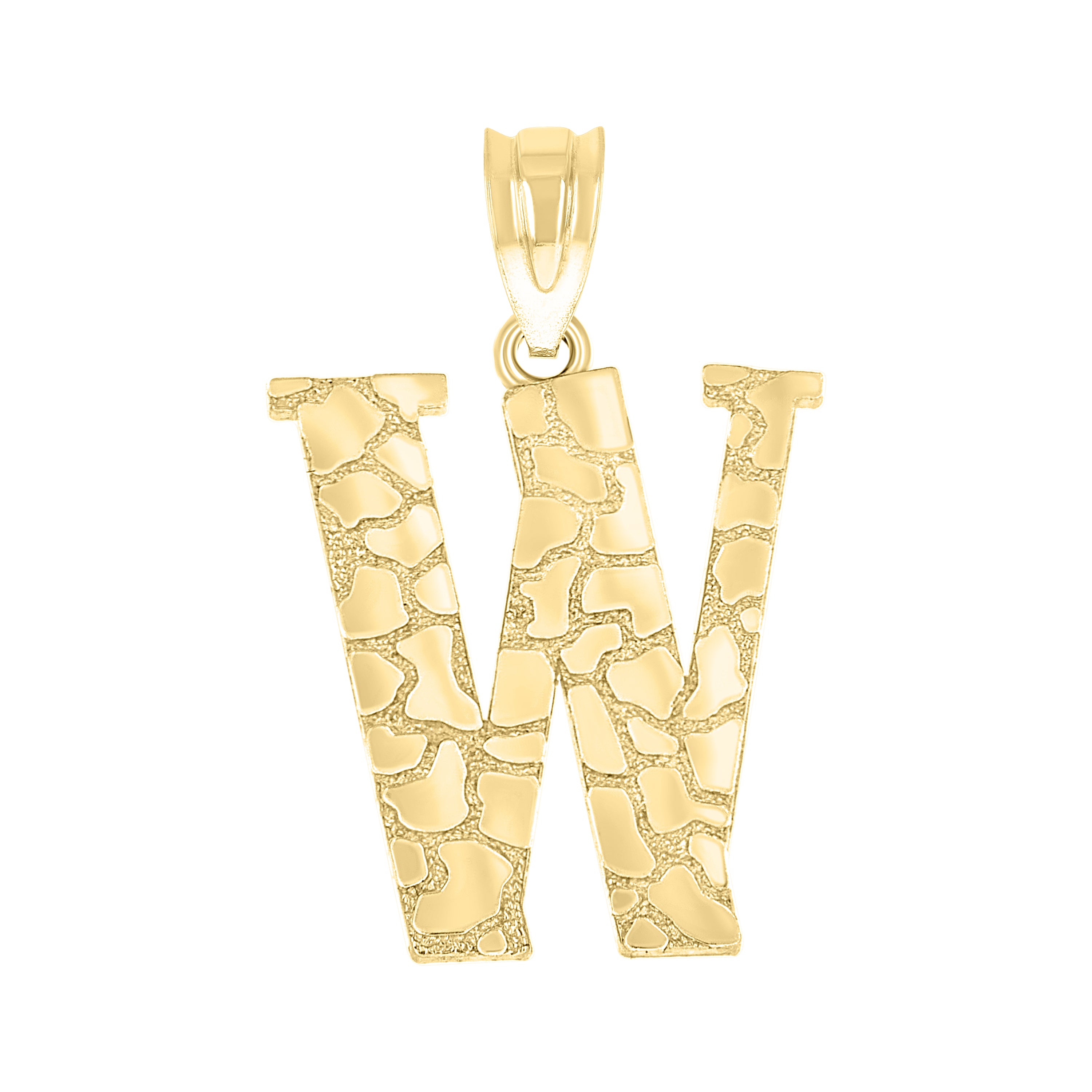 10kt Yellow Gold Unisex Nugget Initial W Charm Pendant