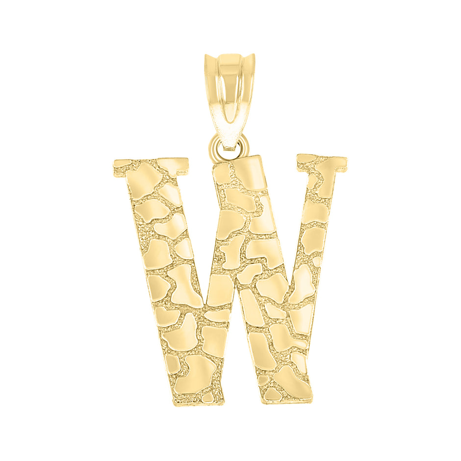 10kt Yellow Gold Unisex Nugget Initial W Charm Pendant