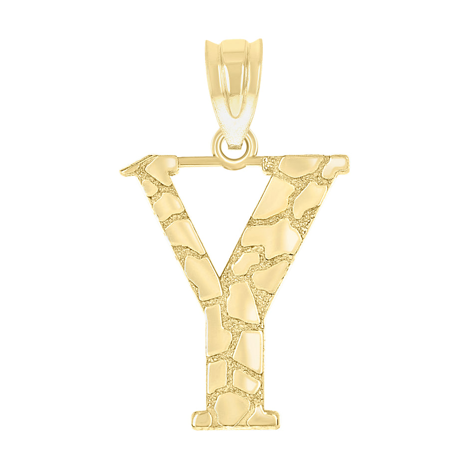 10kt Yellow Gold Unisex Nugget Initial Y Charm Pendant