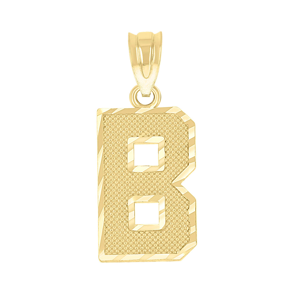 10kt Yellow Gold Unisex Textured Initial Letter B Charm Pendant