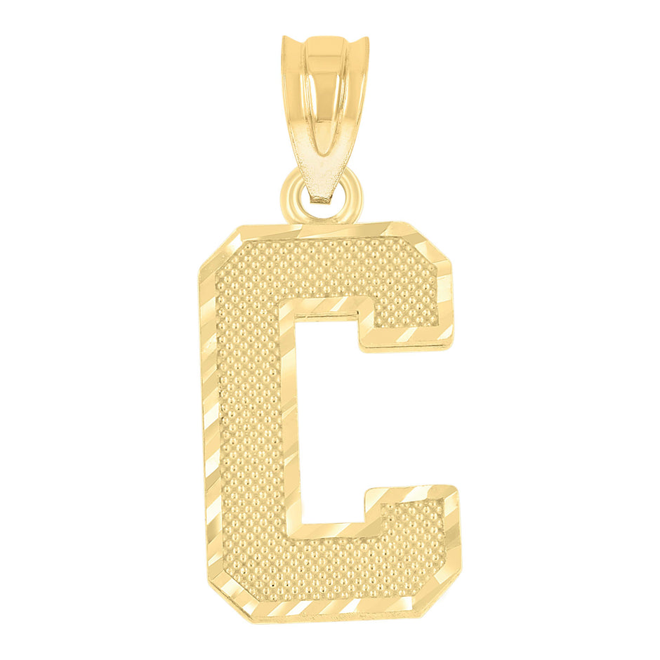 10kt Yellow Gold Unisex Textured Initial Letter C Charm Pendant