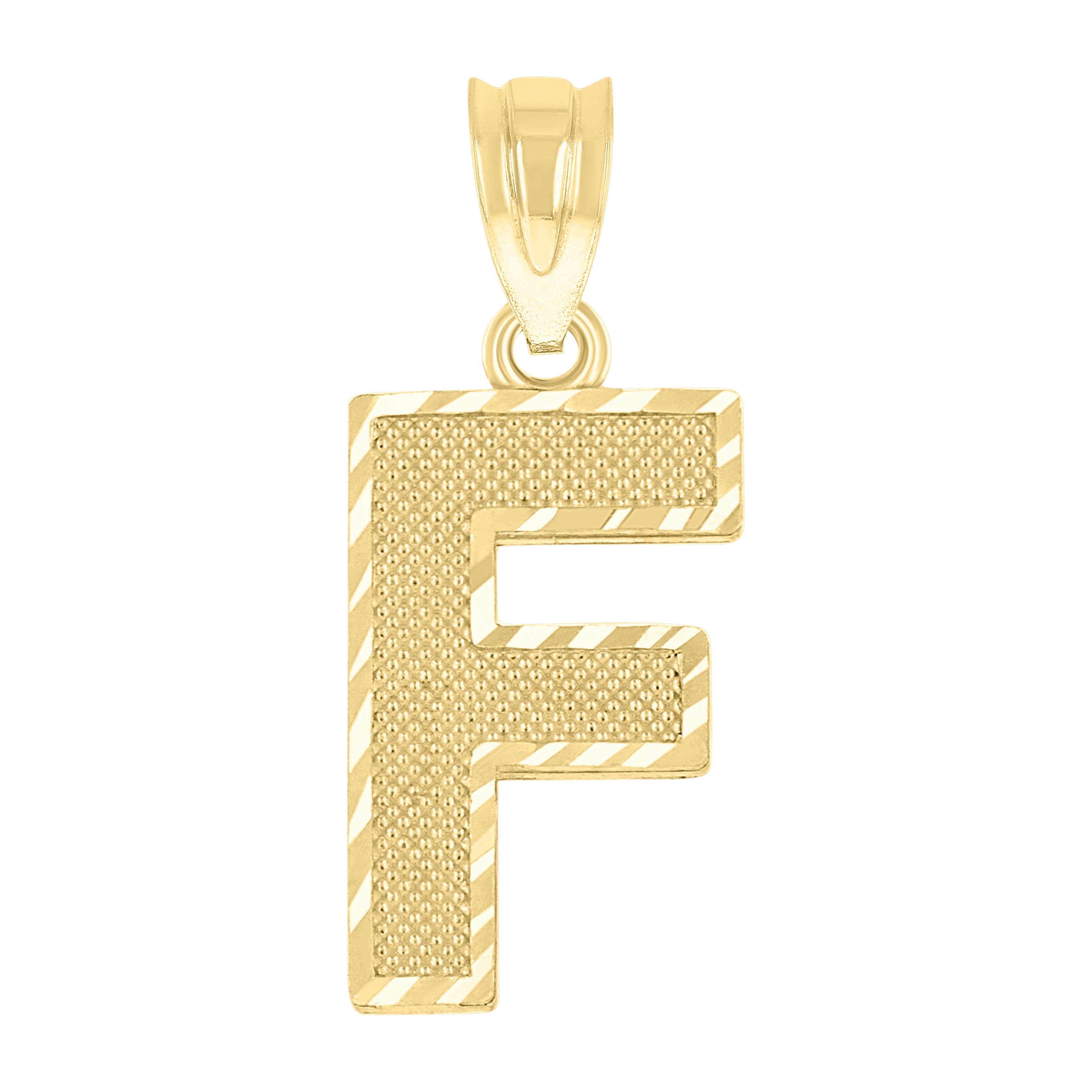 10kt Yellow Gold Unisex Textured Initial Letter F Charm Pendant