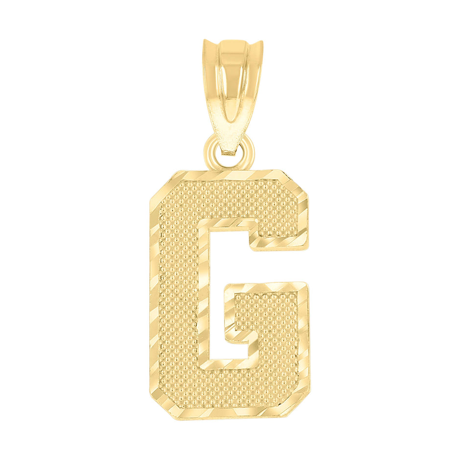 10kt Yellow Gold Unisex Textured Initial Letter G Charm Pendant