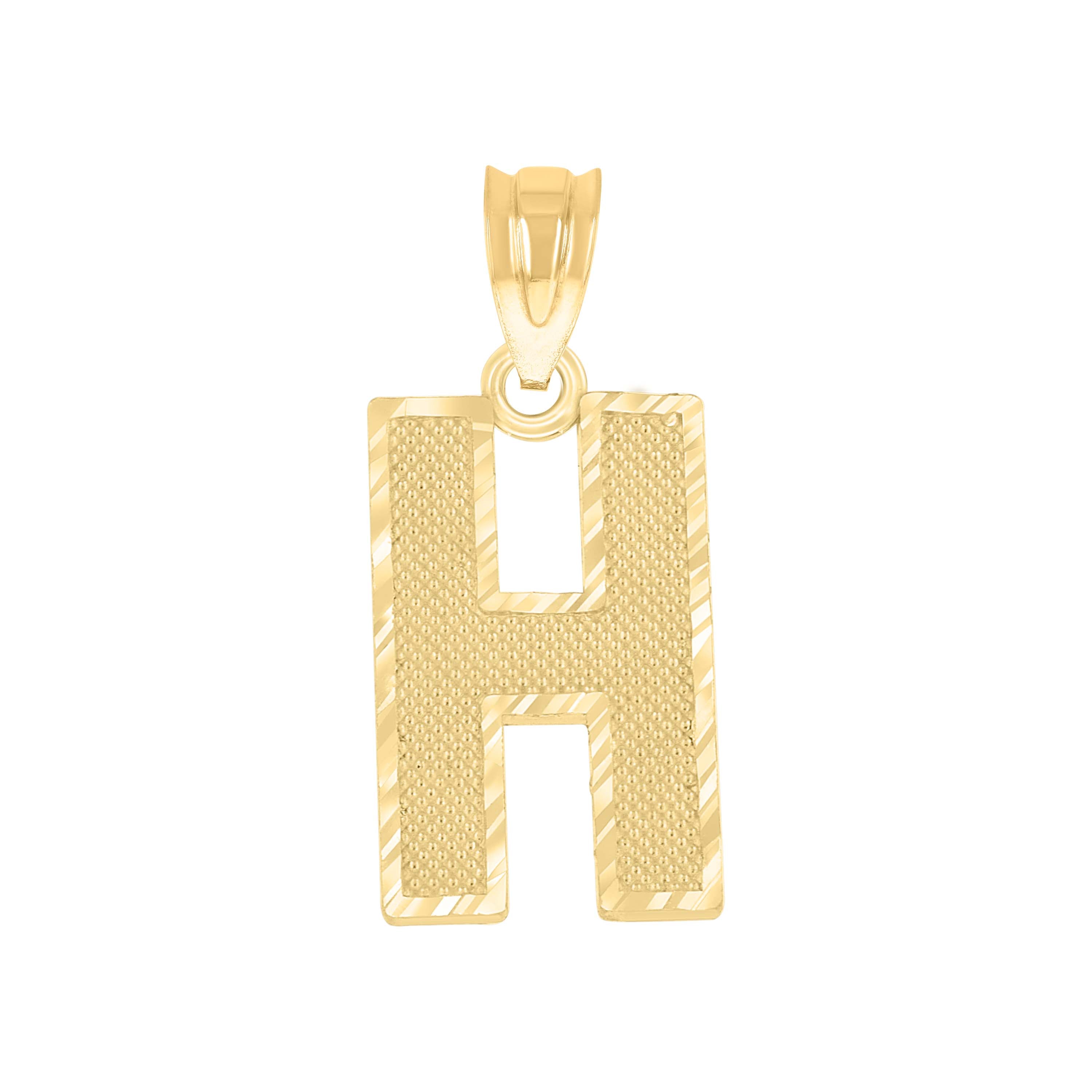 10kt Yellow Gold Unisex Textured Initial Letter H Charm Pendant