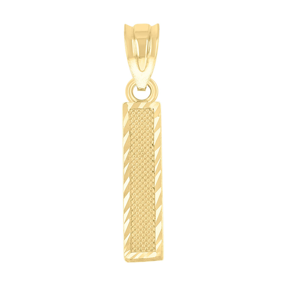 10kt Yellow Gold Unisex Textured Initial Letter I Charm Pendant