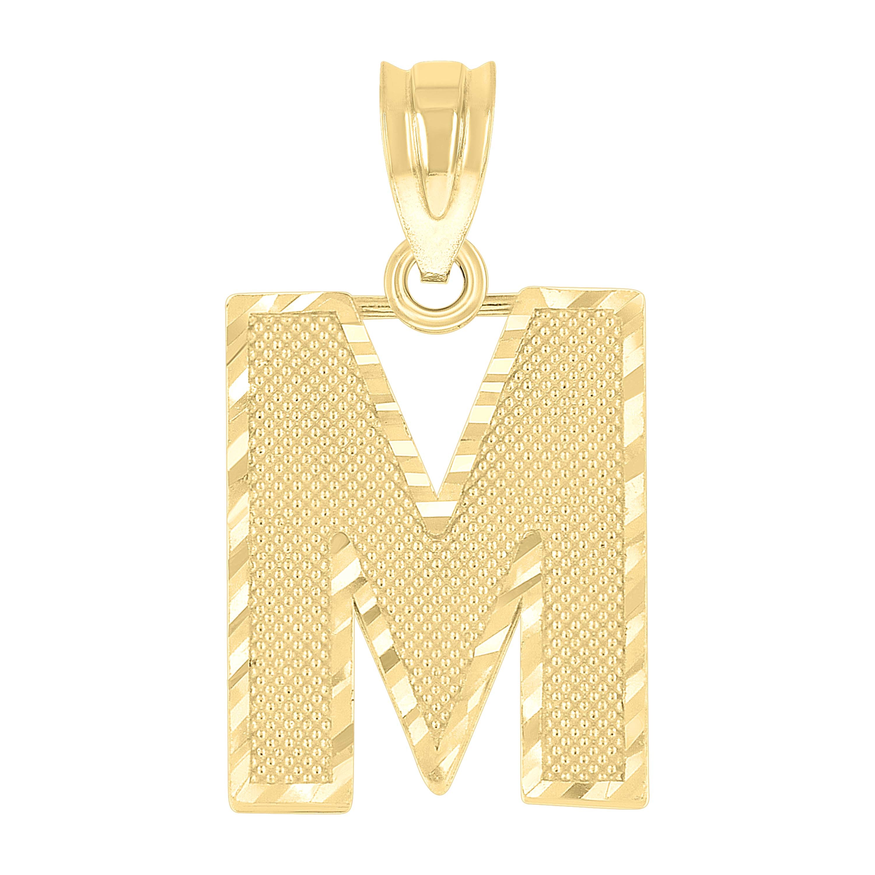 10kt Yellow Gold Unisex Textured Initial Letter M Charm Pendant
